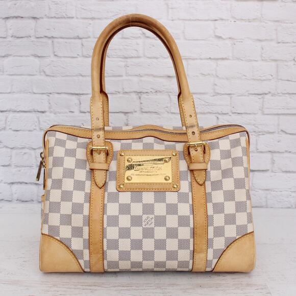 Louis Vuitton Berkeley Damier Azur Tote Shoulder Bag White Boston Duffle A5343 - Picture 1 of 11